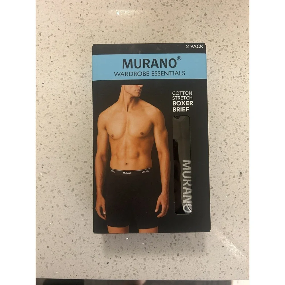 Murano Mens Black 2-Pack Comfort Stretch Boxer Briefs Black Size Medium